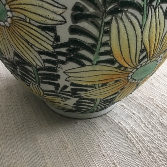 VINTAGE DAISY FLOWER PRINT ASIAN VASE/PLANTER POTTERY - Picture 4 of 8